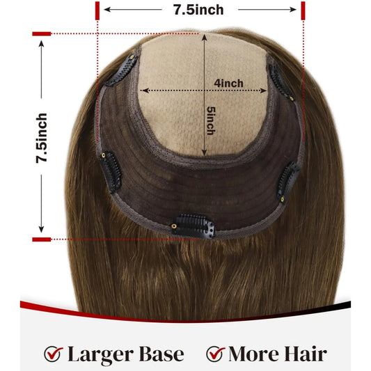 Crown | Straight Human Hair Topper – 7.5x7.5 inch Silk Top Base | Free Part | 120% Density | Remy | 12–18 Inch