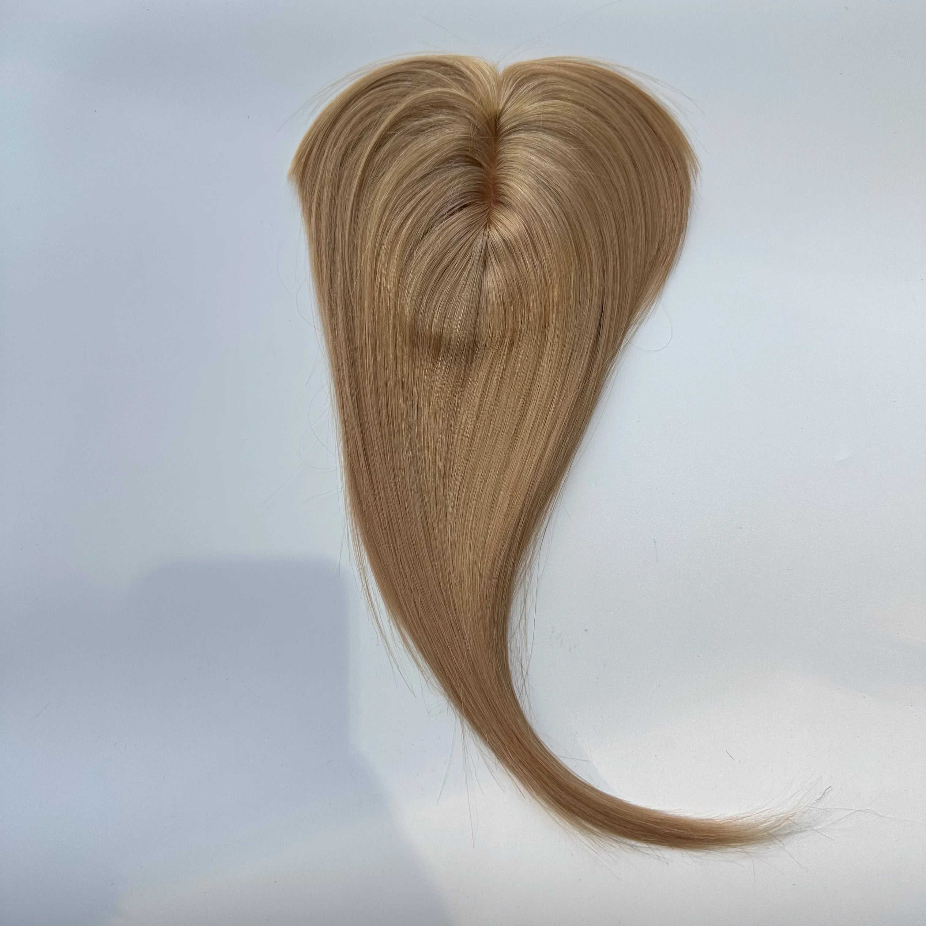 Blonde Straight Human Hair Topper with Bangs – Silk Base Clip-In