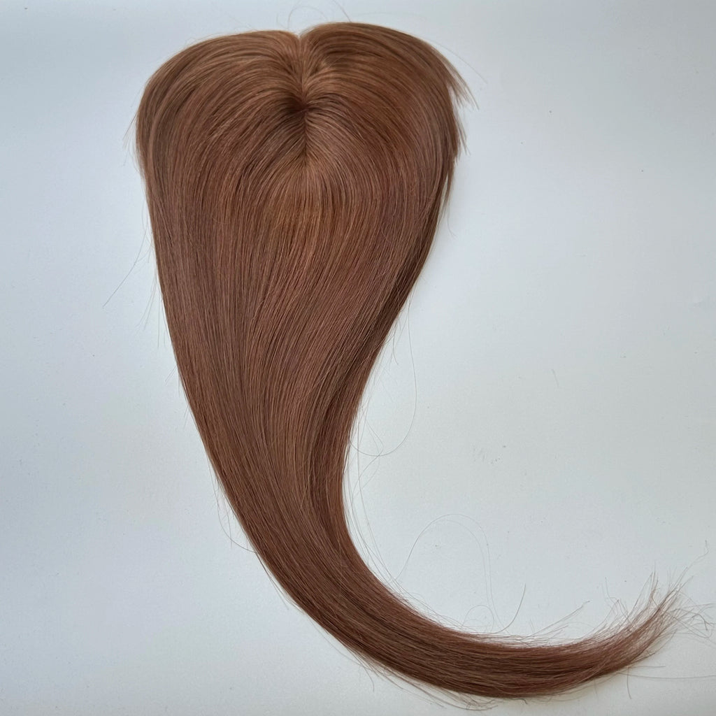 Blonde Straight Human Hair Topper with Bangs – Silk Base Clip-In