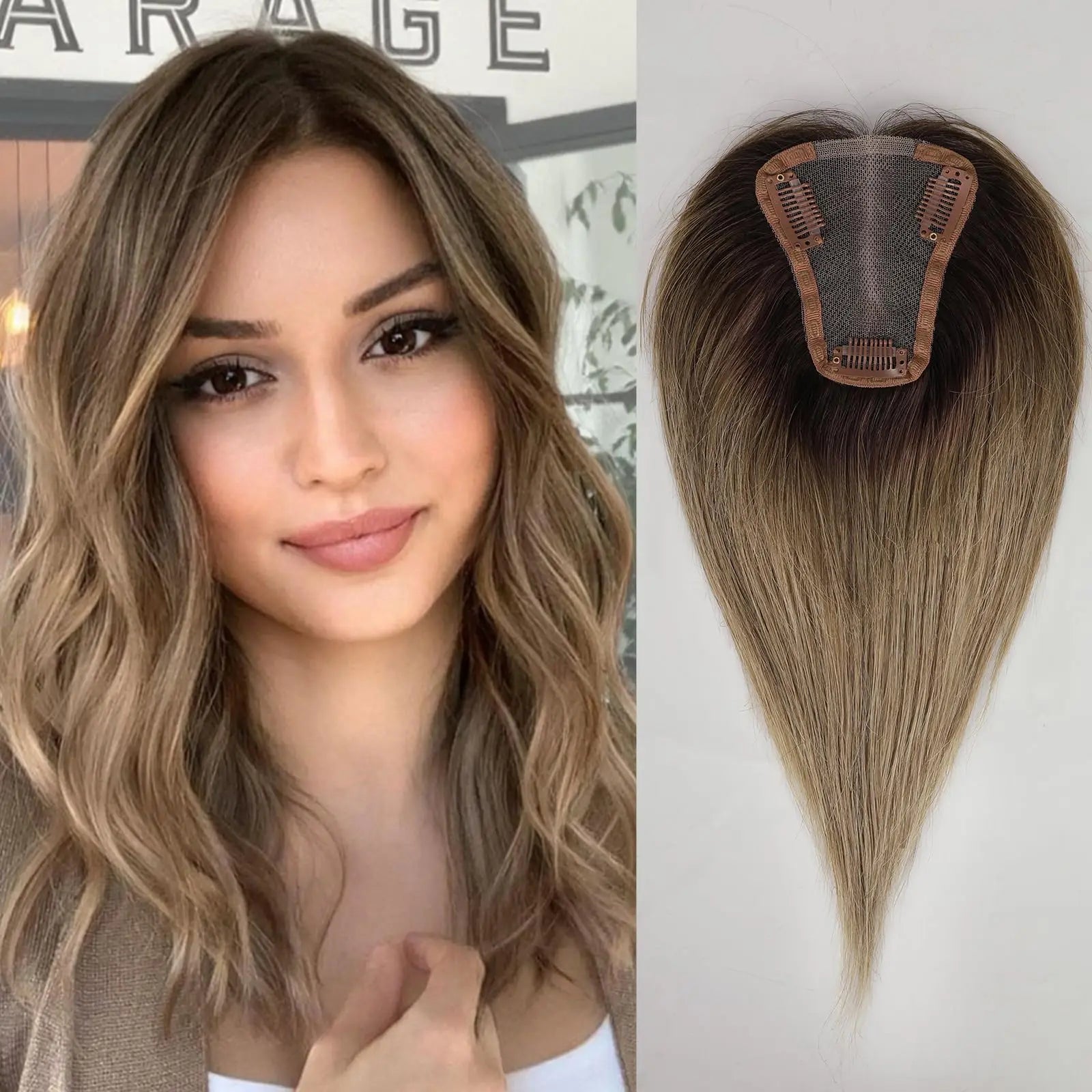Ombre Grey Ash Blonde Remy Human Hair Topper – Silk Base 12 Inch