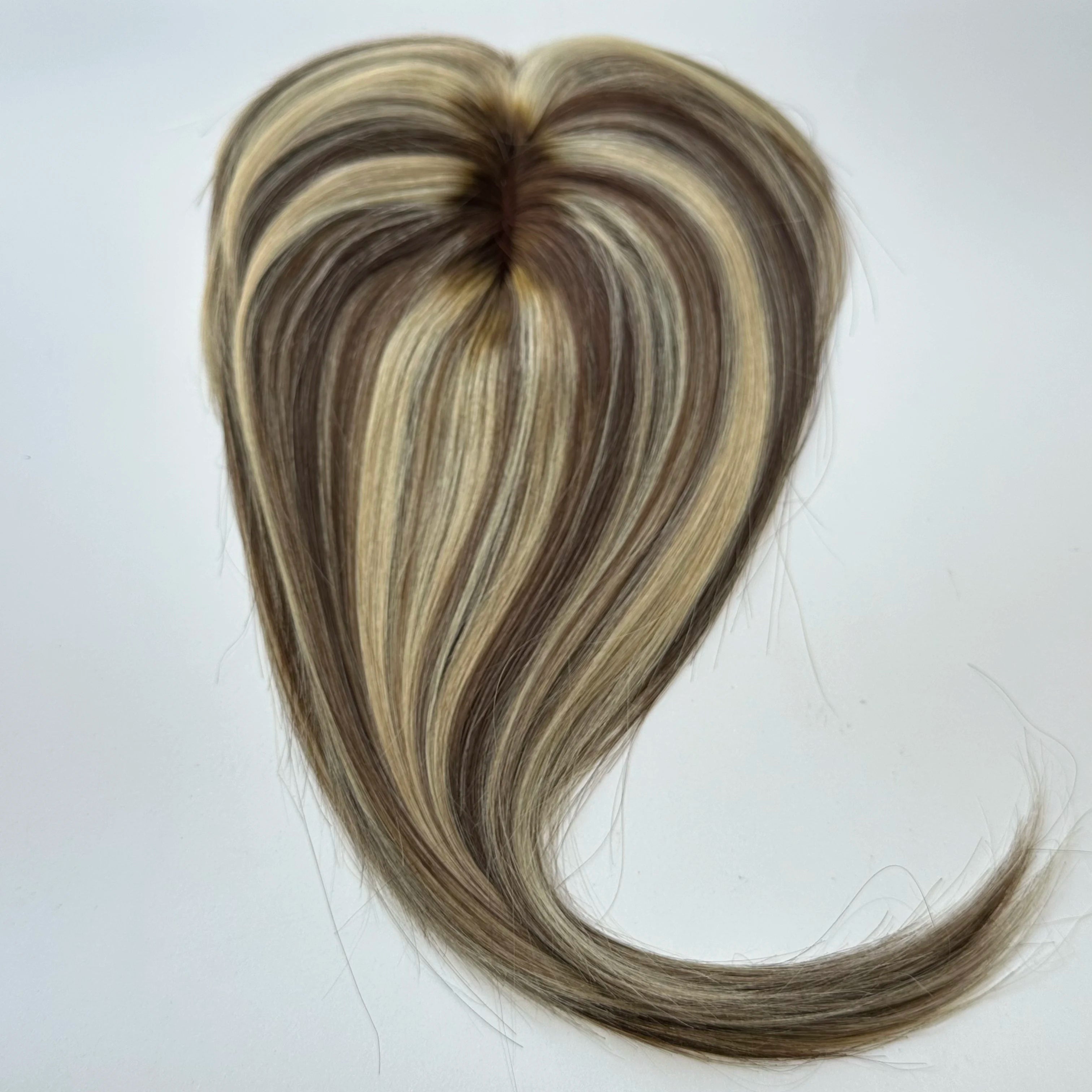 Blonde Straight Human Hair Topper with Bangs – Silk Base Clip-In
