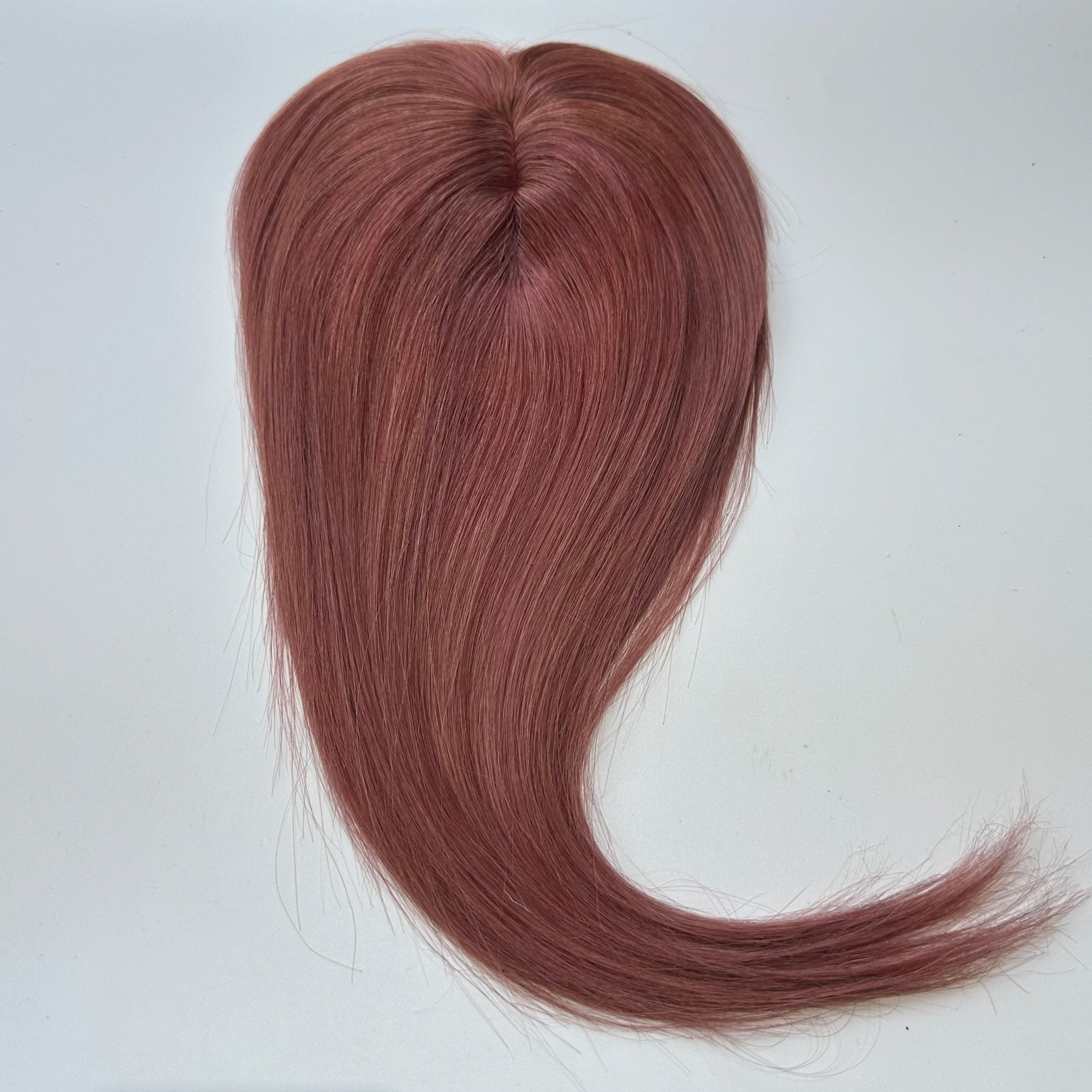 Blonde Straight Human Hair Topper with Bangs – Silk Base Clip-In