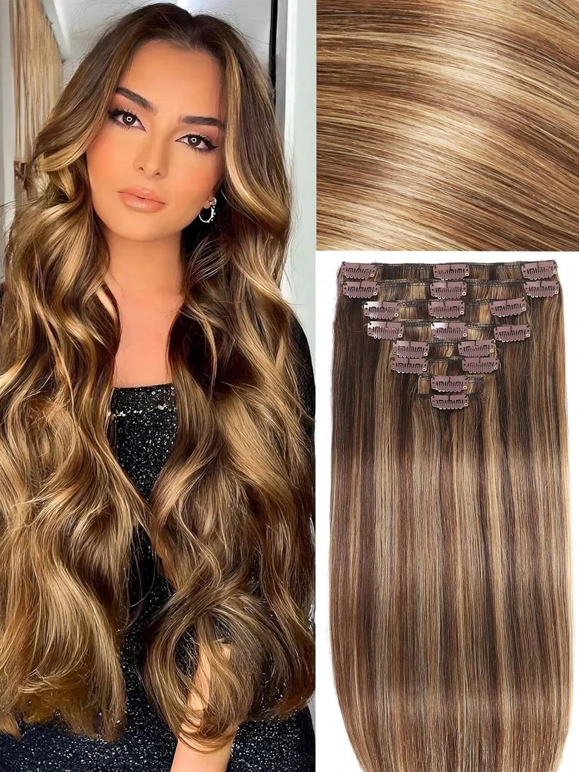 28 Inch Straight Clip-In Hair Extensions – 8pcs | 100% Human Hair | Multiple Colours