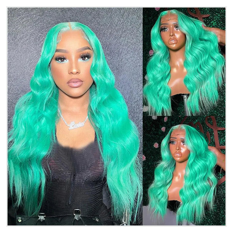 Mint Green Body Wave 13x6 HD Lace Front Wig 200%