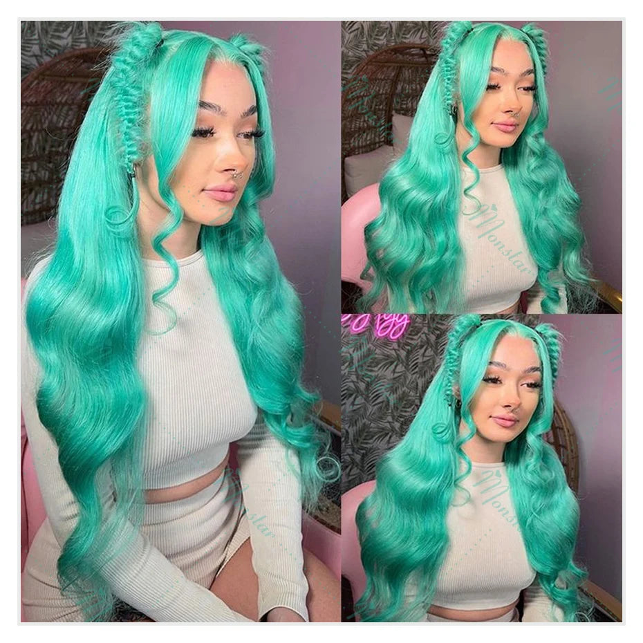 Mint Green Body Wave 13x6 HD Lace Front Wig 200%