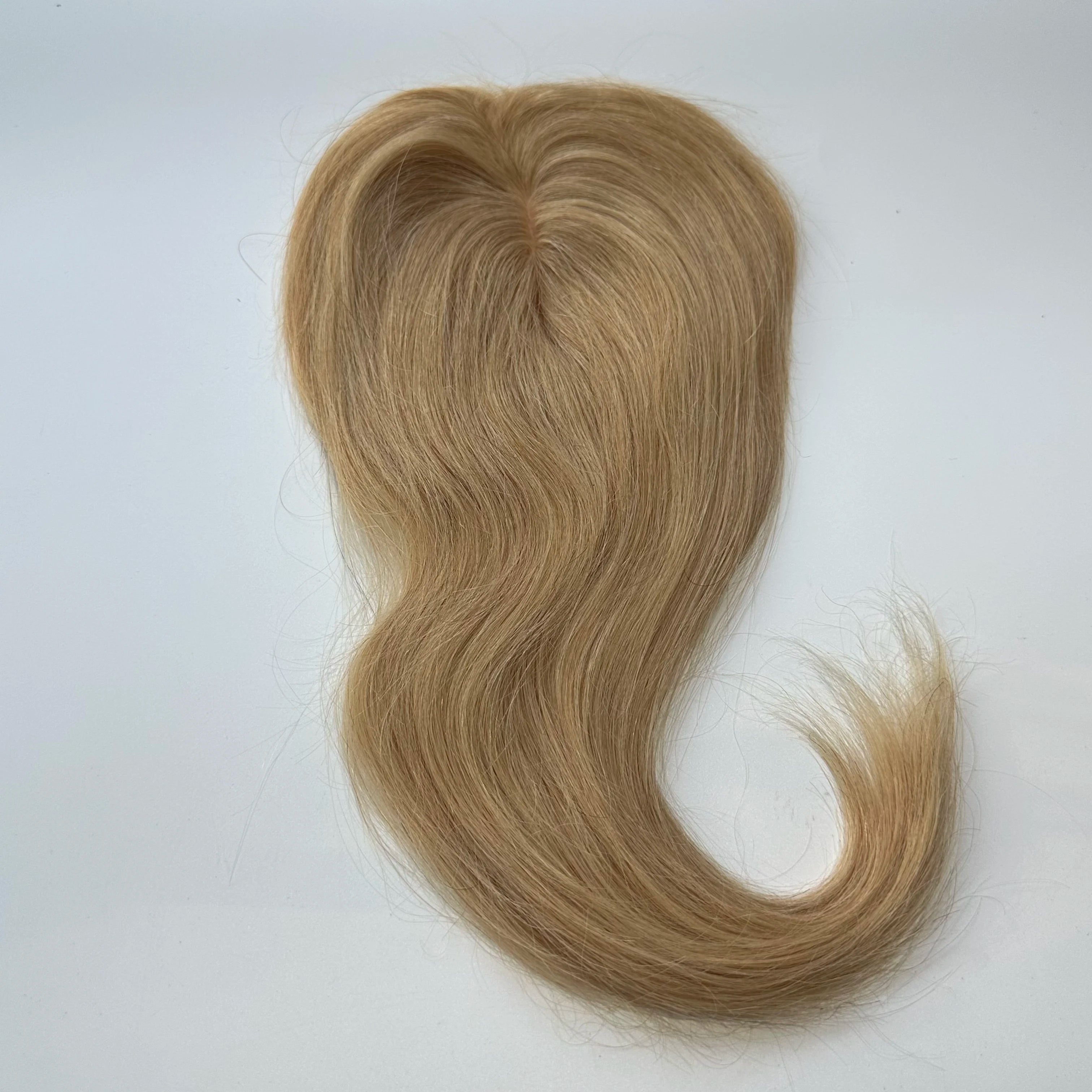 Blonde Straight Human Hair Topper with Bangs – Silk Base Clip-In
