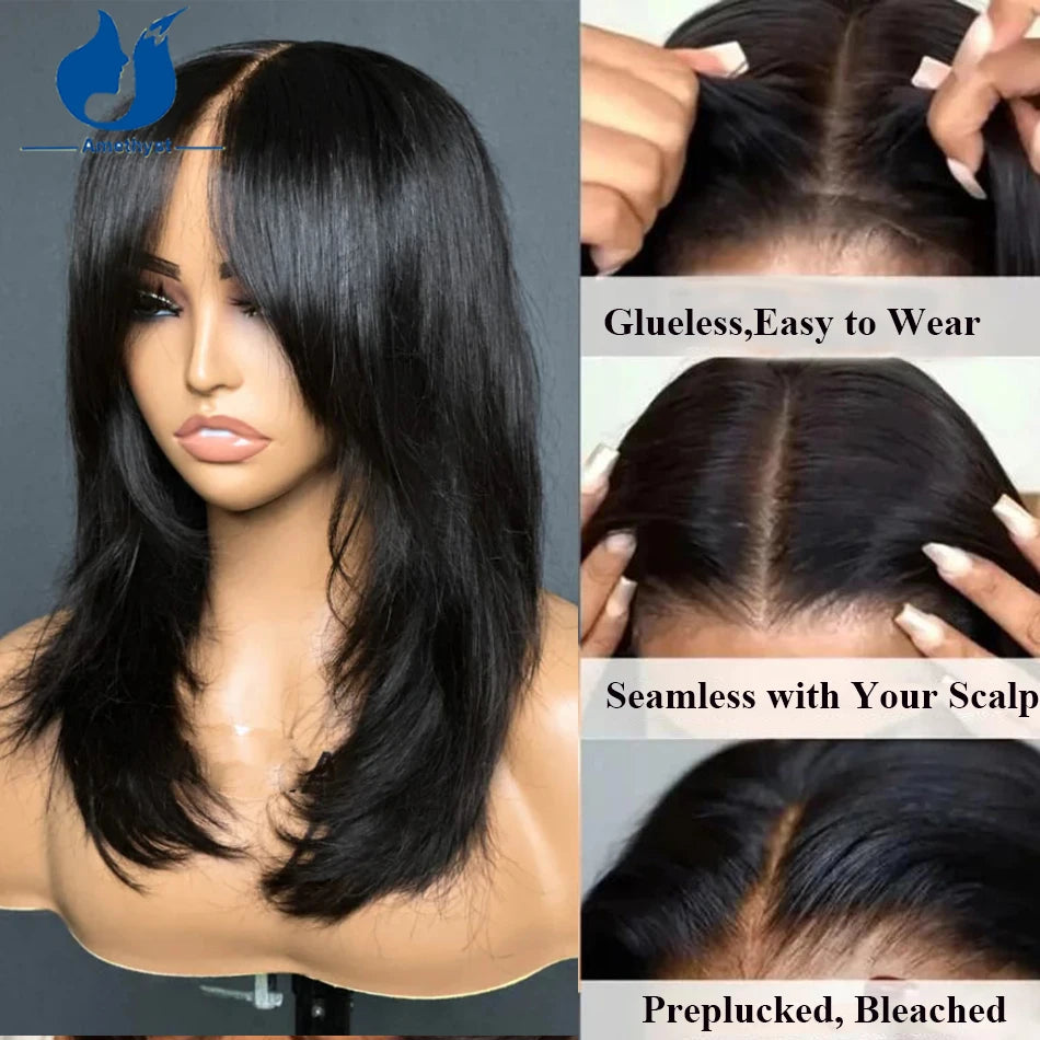 Amethyst Layered Curtain Bangs 13x6 Lace Front Wig