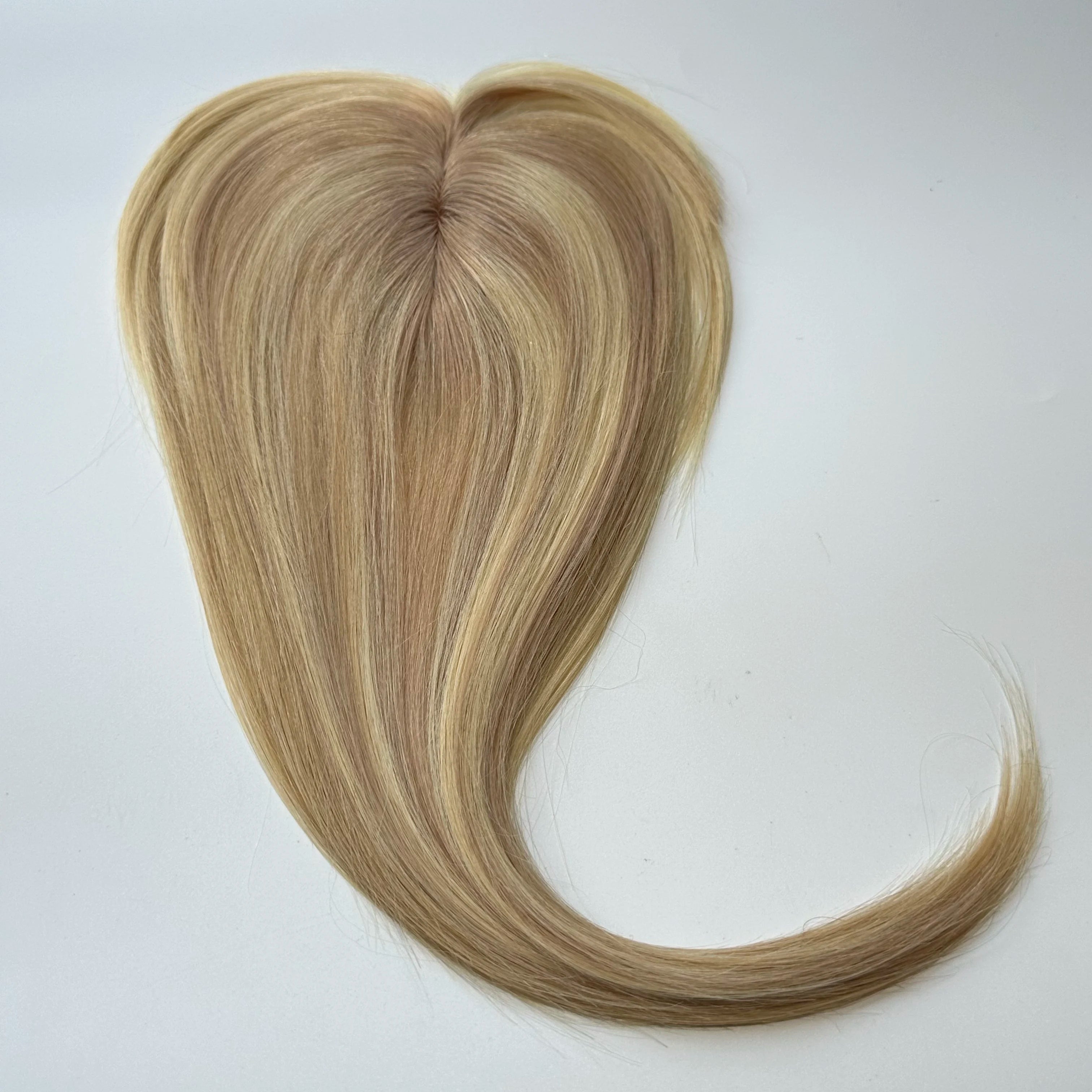 Blonde Straight Human Hair Topper with Bangs – Silk Base Clip-In