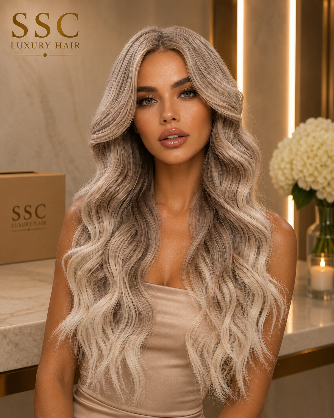 Leilani | 13×4 HD Lace Front Wig | Ombre Platinum Blonde | Long Wavy | 150% Density | 28"