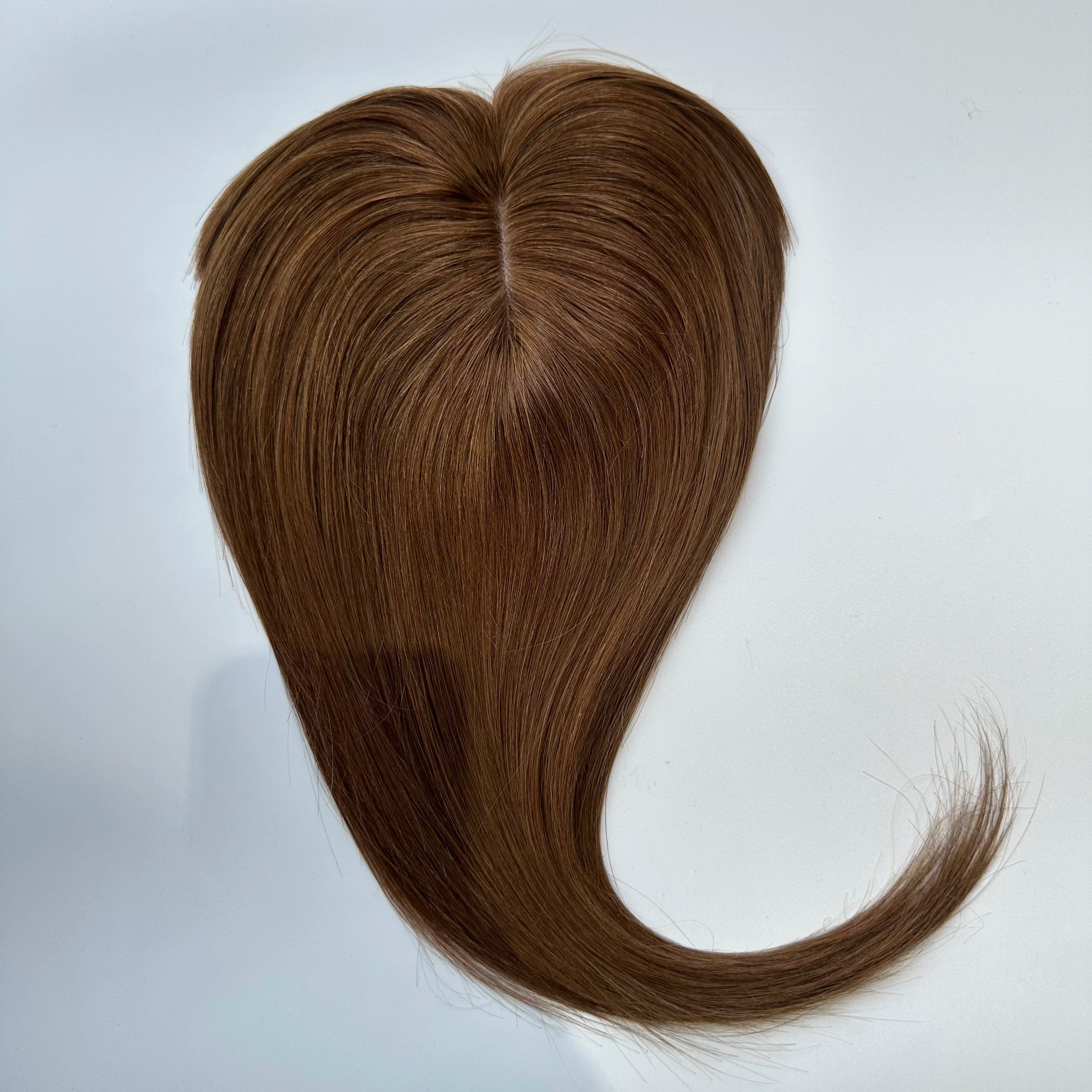 Blonde Straight Human Hair Topper with Bangs – Silk Base Clip-In
