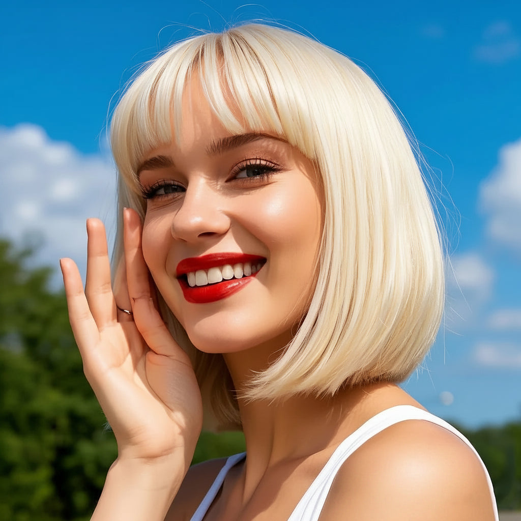 Short Bob Wig – 613 Blonde with Bangs | 100% Human Hair