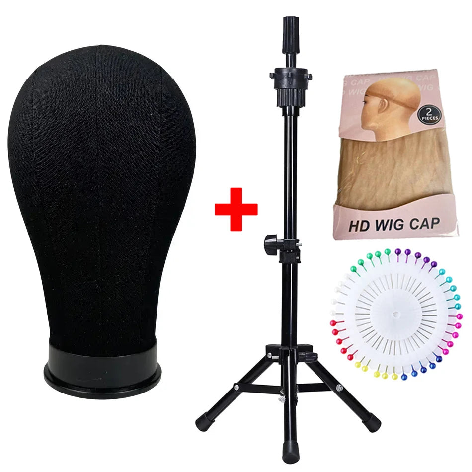 Soft Canvas Wig Head with Tripod Stand – 22 Inch | Adjustable Wig Styling Stand