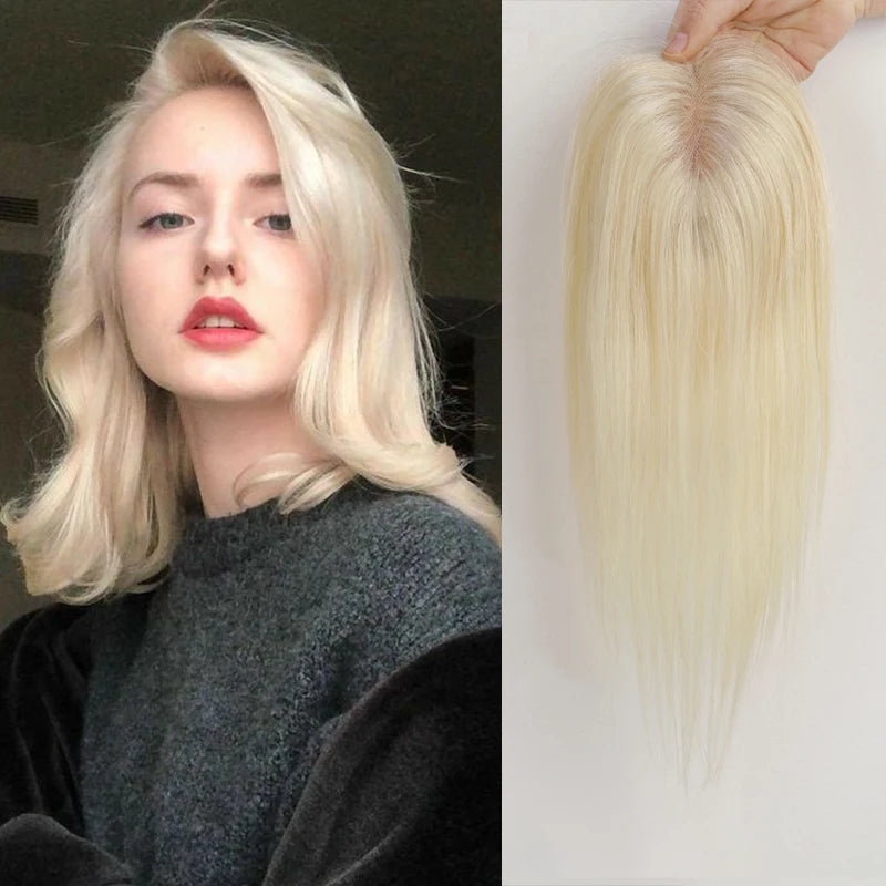 Ombre Grey Ash Blonde Remy Human Hair Topper – Silk Base 12 Inch