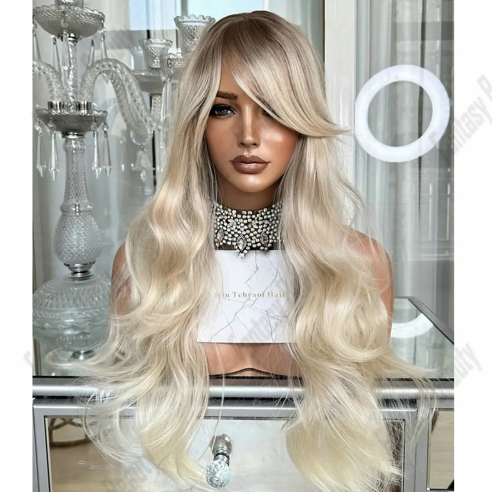 Platinum Blonde Ombre Curtain Bangs 13x6 Lace Wig