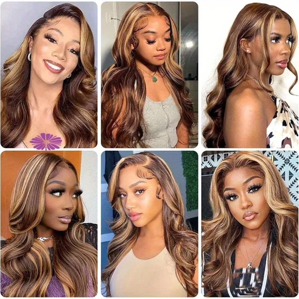 4/27 Honey Blonde Highlight Ombre Body Wave Glueless Lace Wig