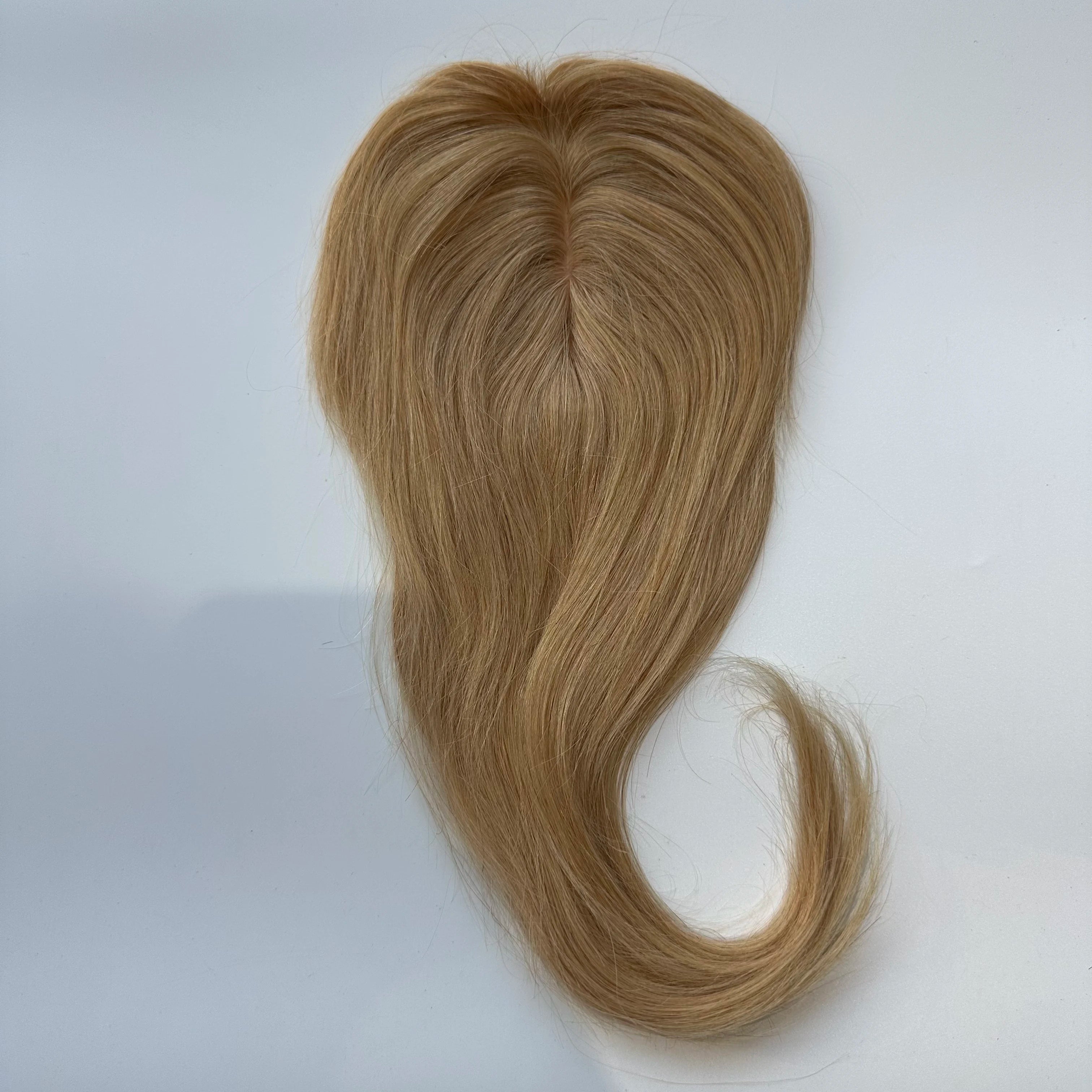 Blonde Straight Human Hair Topper with Bangs – Silk Base Clip-In