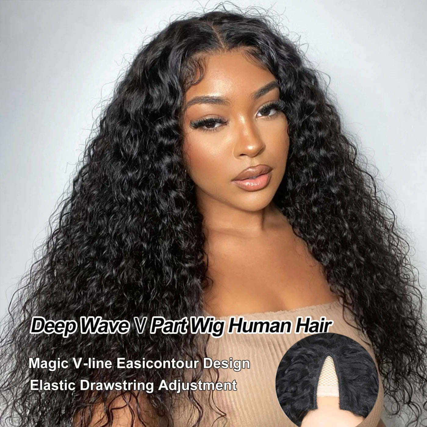 Curly V Part Wig – 210% Density | Glueless Brazilian Virgin Human Hair