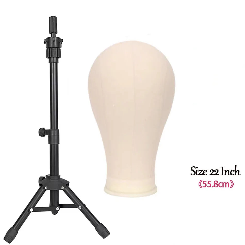 Soft Canvas Wig Head with Tripod Stand – 22 Inch | Adjustable Wig Styling Stand