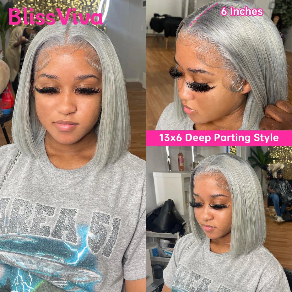 Silver Grey Short Bob 13x6 Lace Front Wig