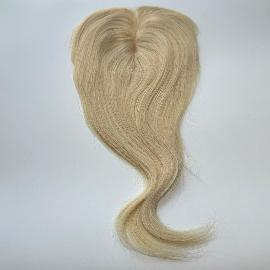 Blonde Straight Human Hair Topper with Bangs – Silk Base Clip-In