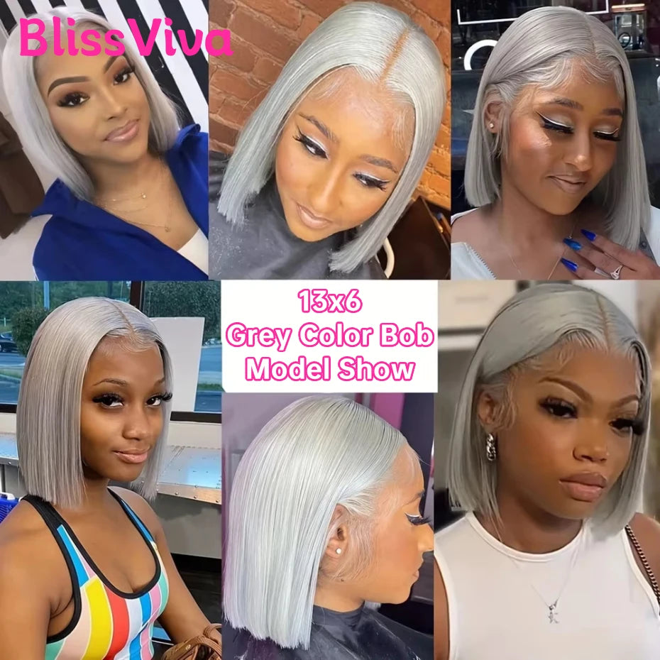 Silver Grey Short Bob 13x6 Lace Front Wig