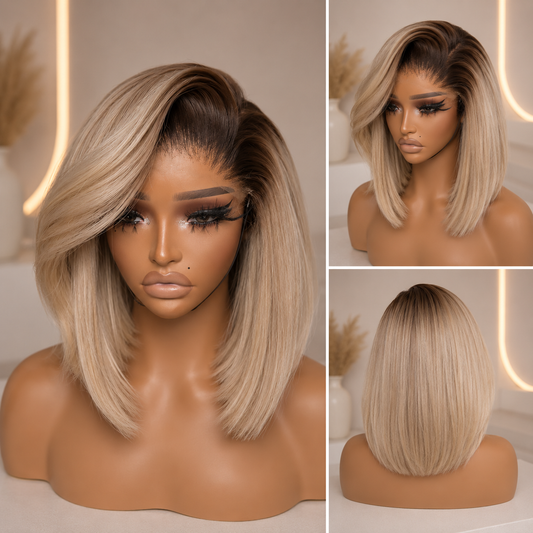 Ashen | Ombré Ash Blonde Straight Bob Lace Front Wig – 13x4 Transparent Lace | Remy Human Hair | 180% Density | 10–16 Inch