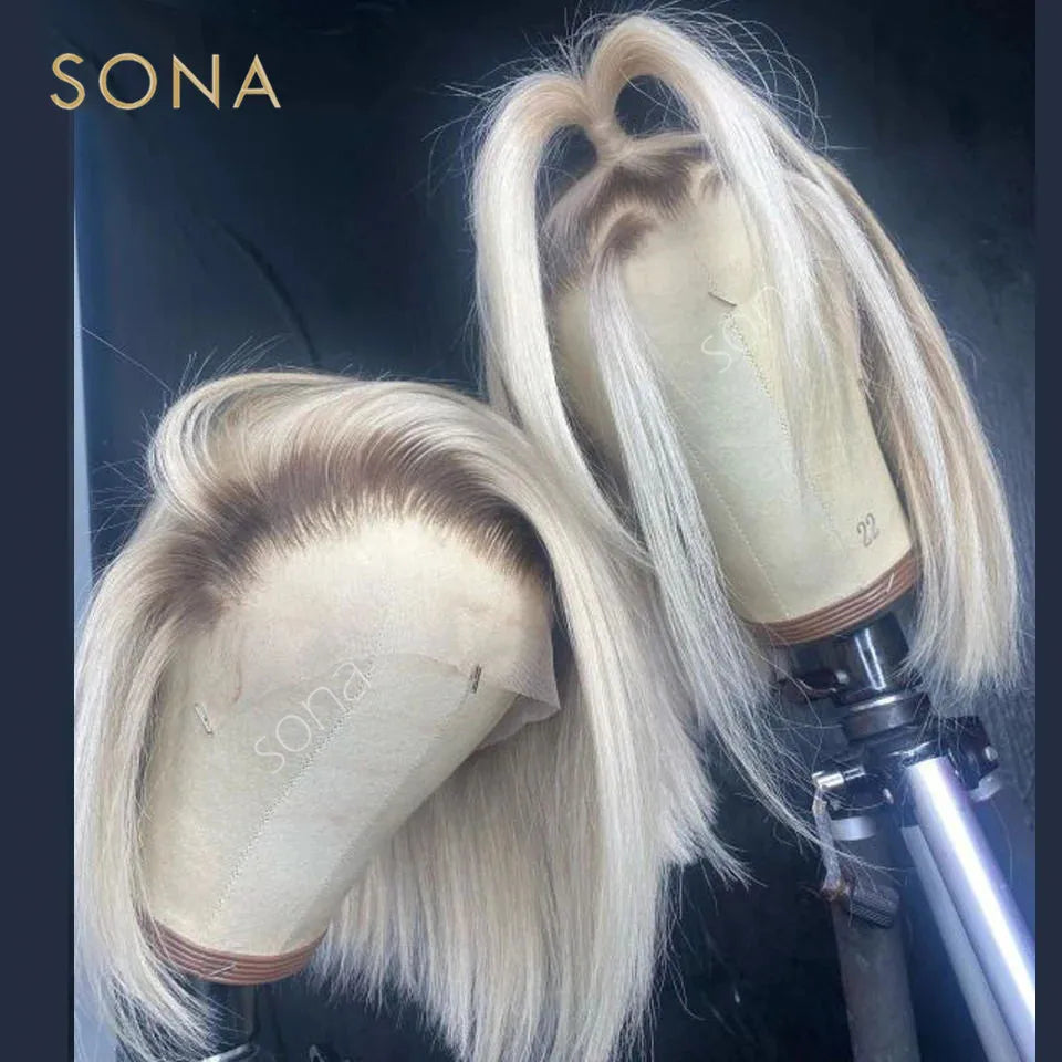 Silver White Ash Blonde Short Bob 13x6 Lace Front Wig