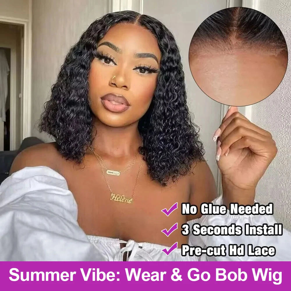 Curly Short Bob 13x4 Glueless Deep Wave Wig 250%