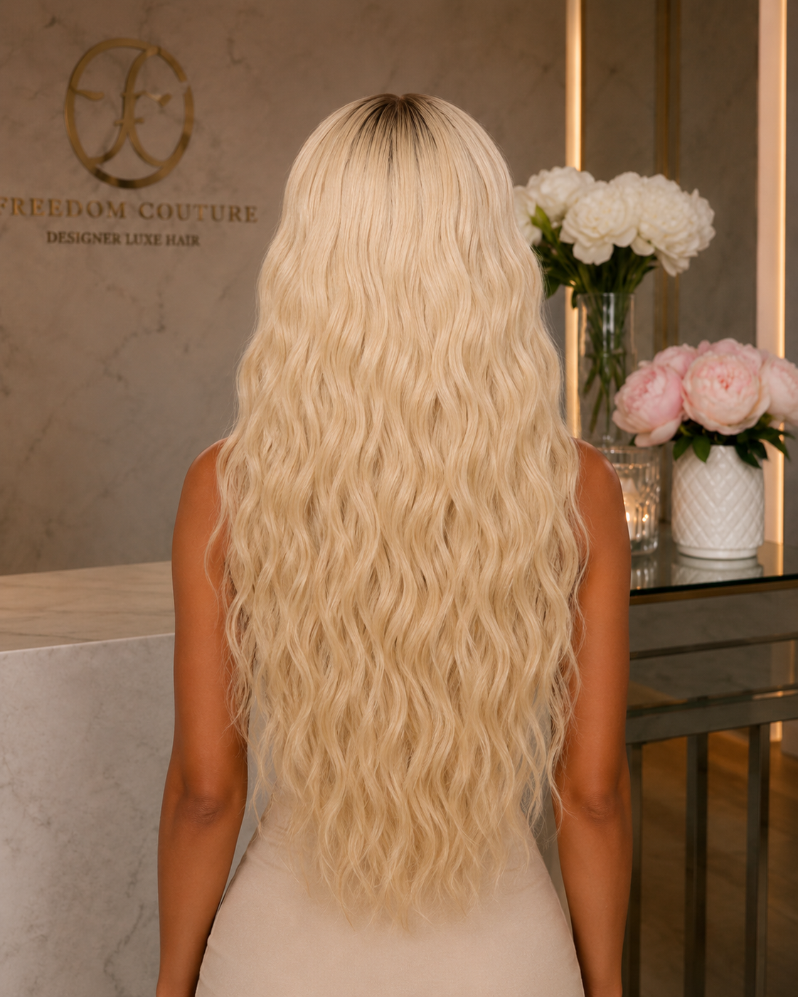 Waverly | Ombre Blonde Deep Wave Lace Front Synthetic Wig – 34 Inch | 13x4 Lace