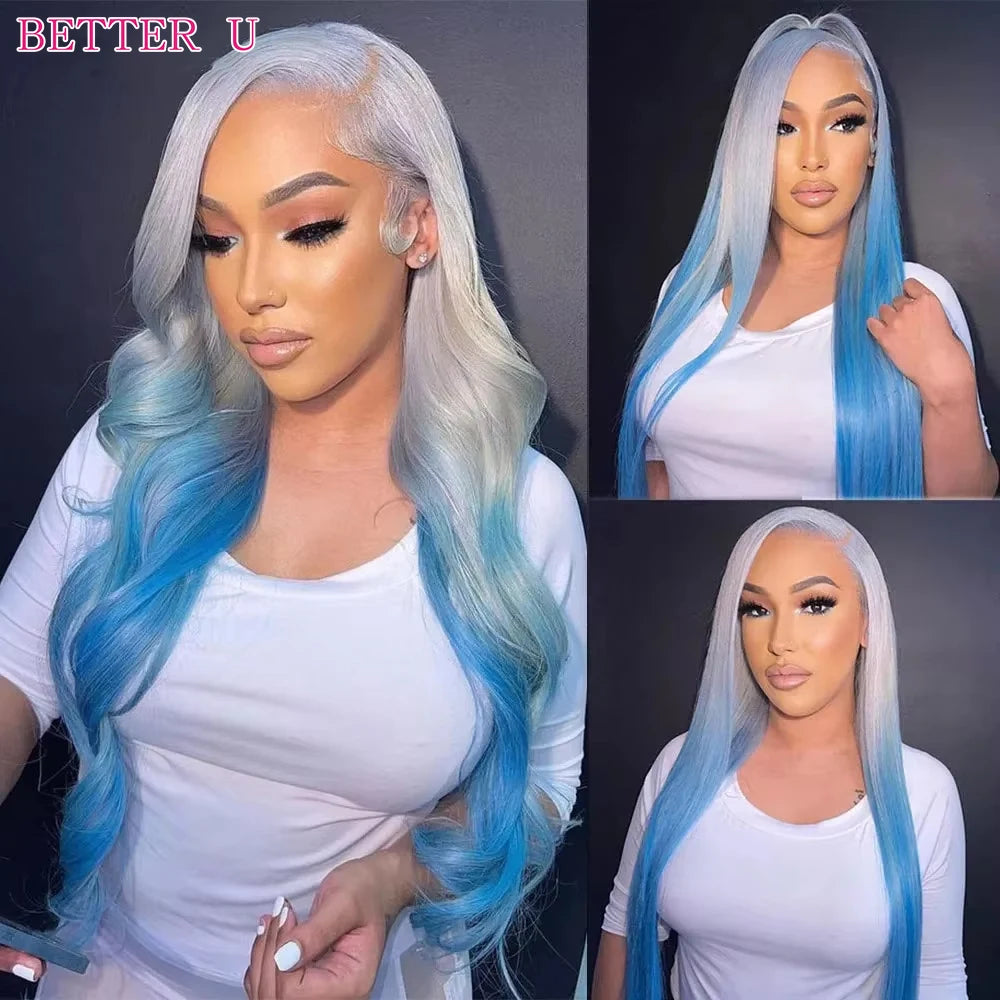 White Blue Gradient Straight 13x4/13x6 HD Lace Front Wig