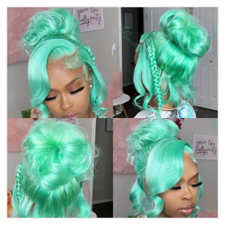 Mint Green Body Wave 13x6 HD Lace Front Wig 200%