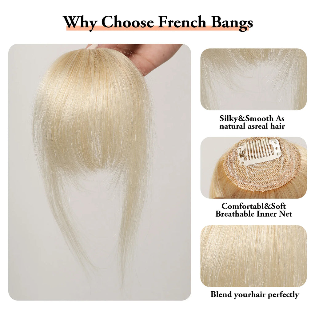 Platinum Blonde Air Fringe Bangs Clip-In – 4.5 Inch | 100% Remy Human Hair