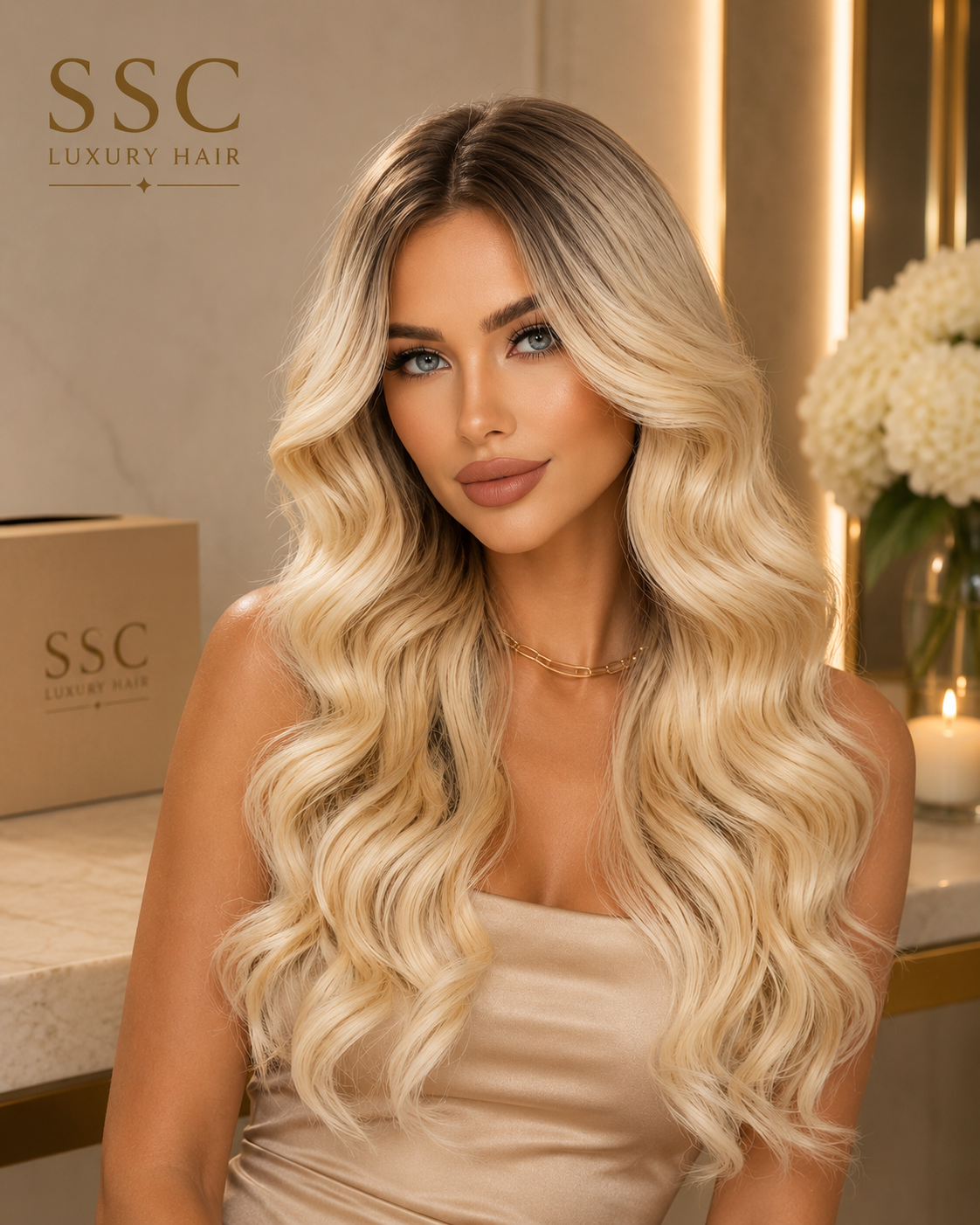 Amani | Lace Front Wig | Ombre Blonde | Long Wavy | Middle Part | 150% Density | 26"