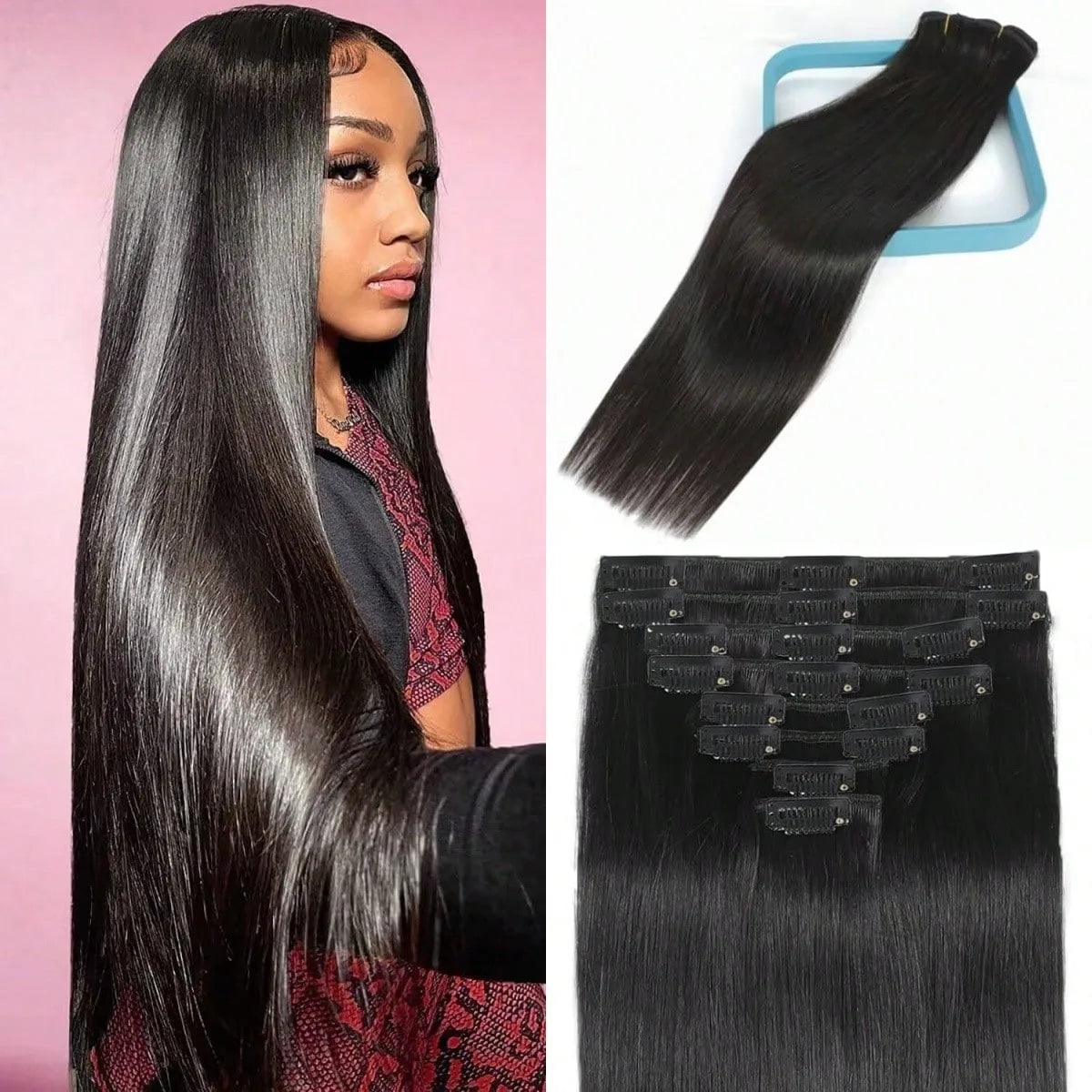28 Inch Straight Clip-In Hair Extensions – 8pcs | 100% Human Hair | Multiple Colours