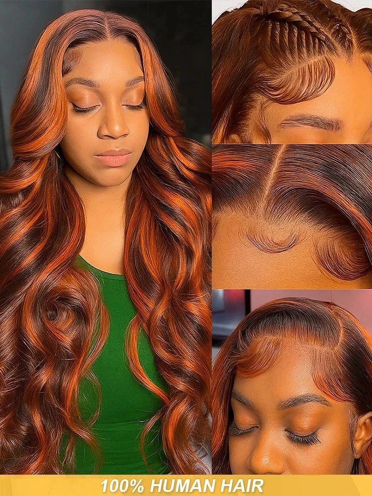Ginger Orange Highlight Ombre Body Wave Lace Front Wig