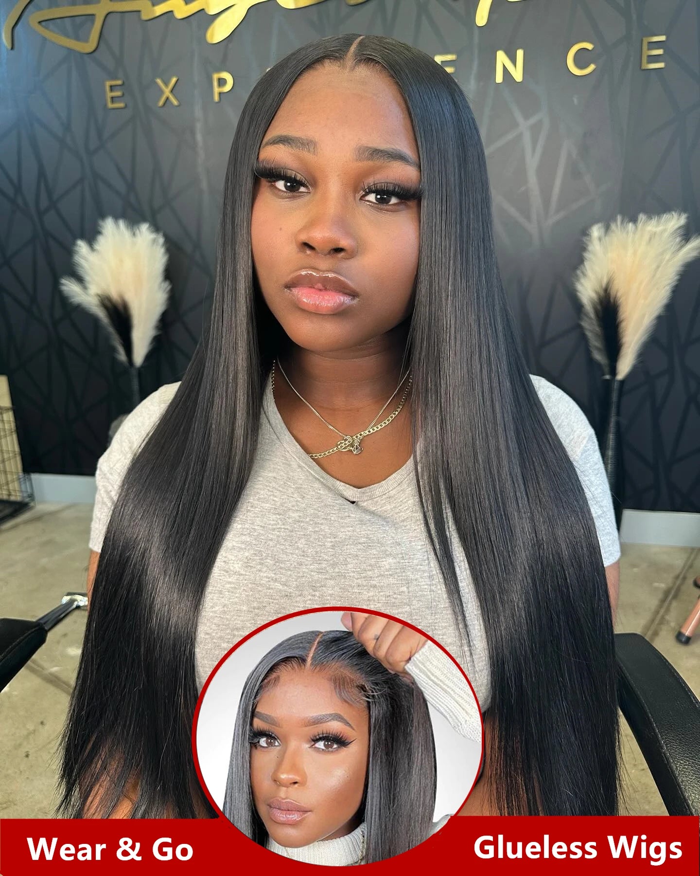 Bone Straight Glueless Lace Front Wig 30/40 Inch – 250% Density