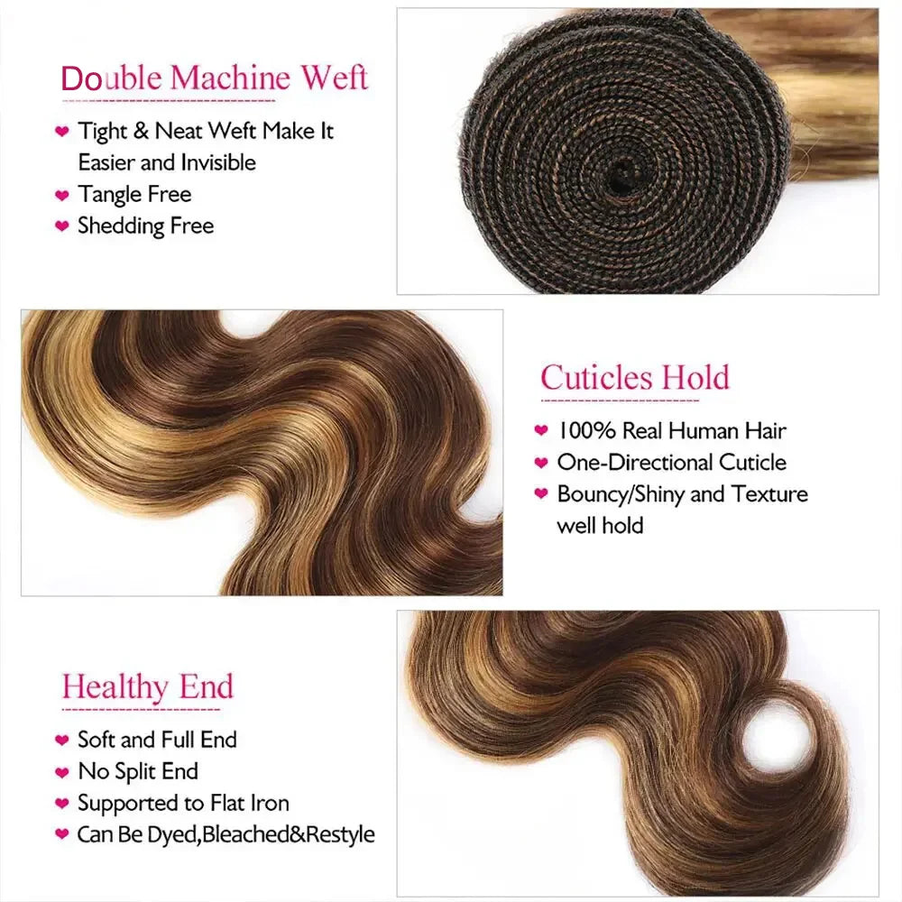 Highlight Ombre Body Wave Hair Bundles – Brazilian Raw Human Hair