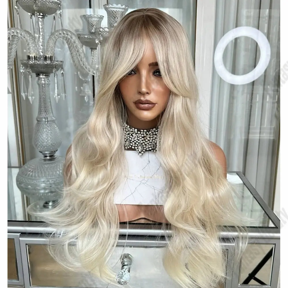 Platinum Blonde Ombre Curtain Bangs 13x6 Lace Wig