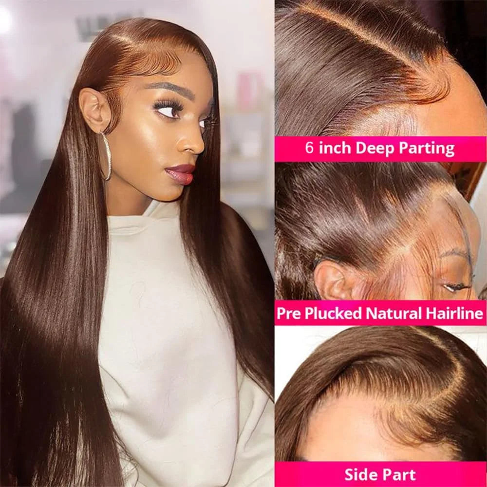Chocolate Brown Straight 13x4/13x6 HD Lace Front Wig 30/36 Inch