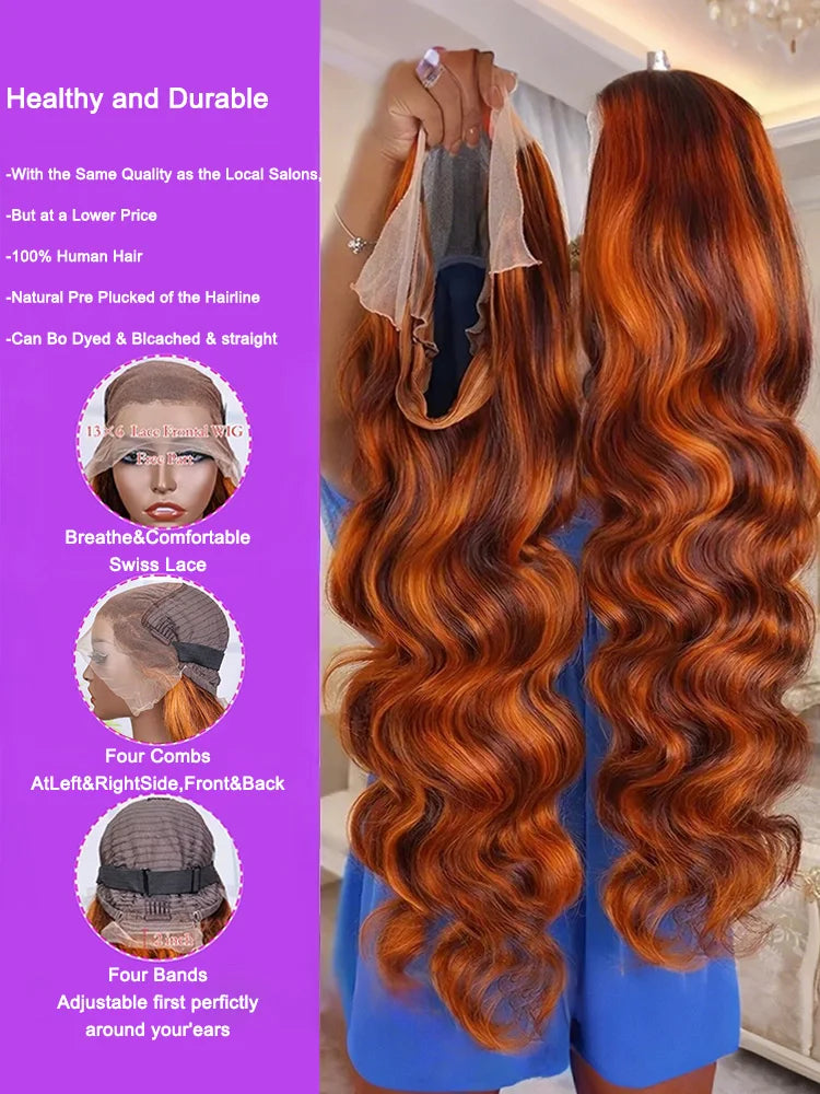 Ginger Orange Highlight Ombre Body Wave Lace Front Wig