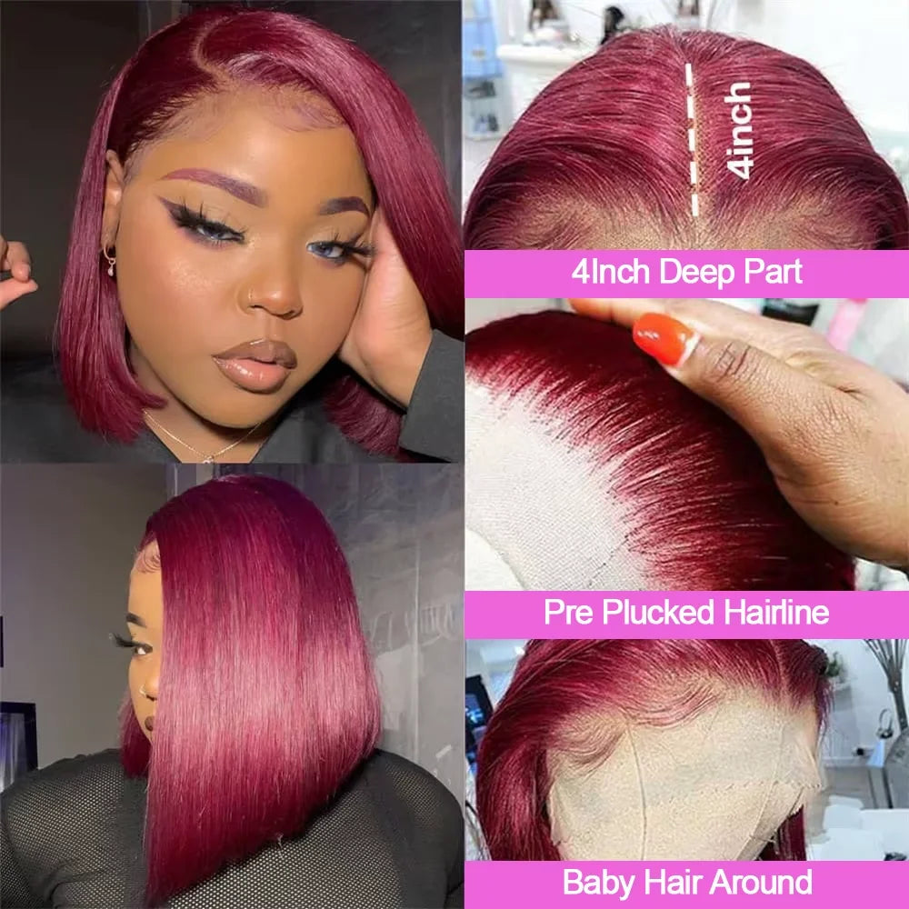 99J Burgundy Bob 13x4 Lace Front, Straight Wig