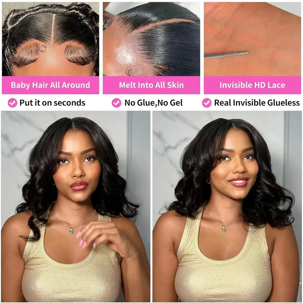 Body Wave Bob Glueless Wig – 220% Density | Ready To Wear 13x4 HD Lace Front