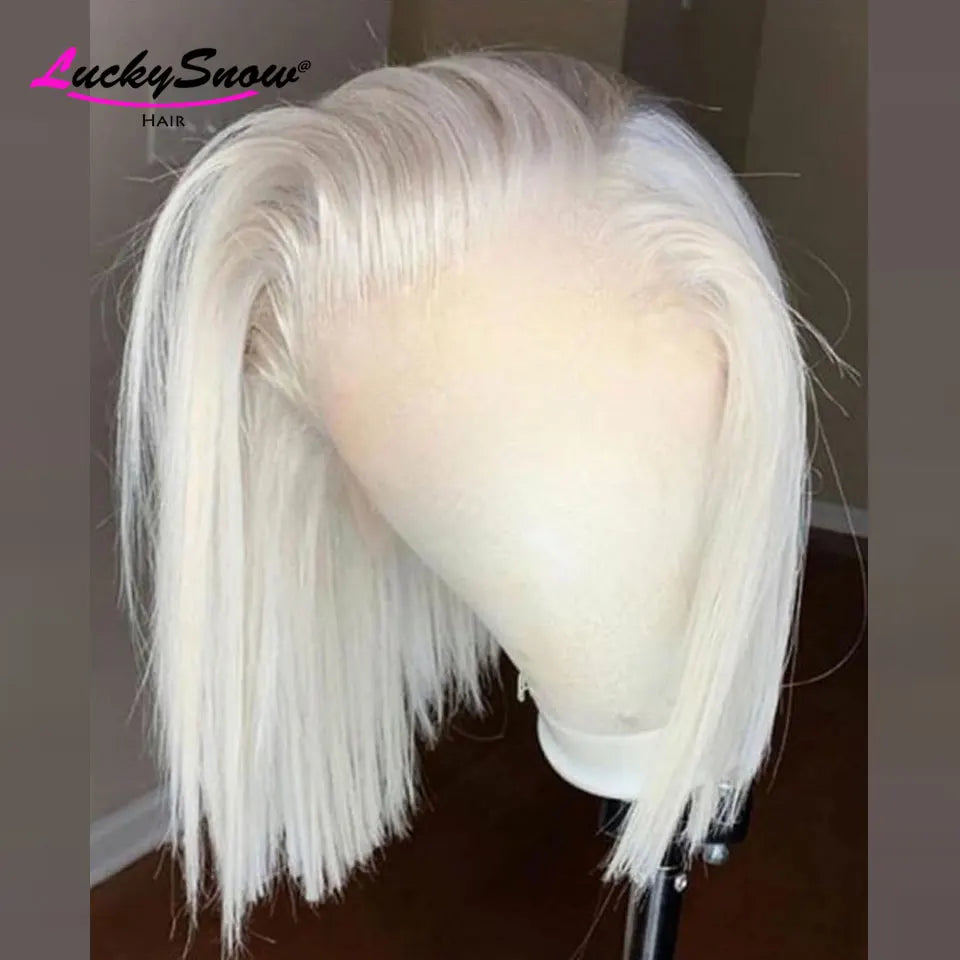 White Straight Short Bob 13x4 HD Lace Front Wig 180% – Human Hair