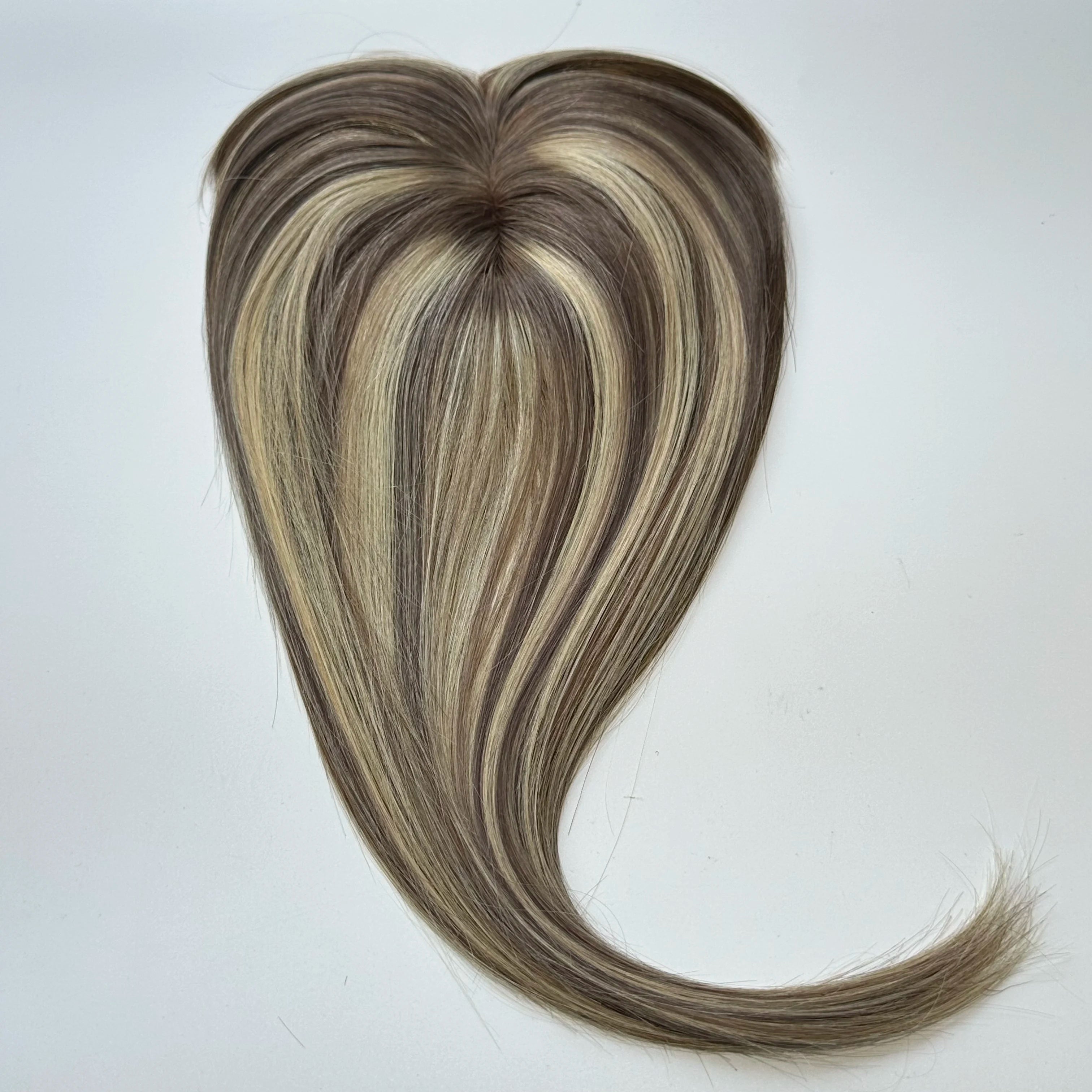 Blonde Straight Human Hair Topper with Bangs – Silk Base Clip-In