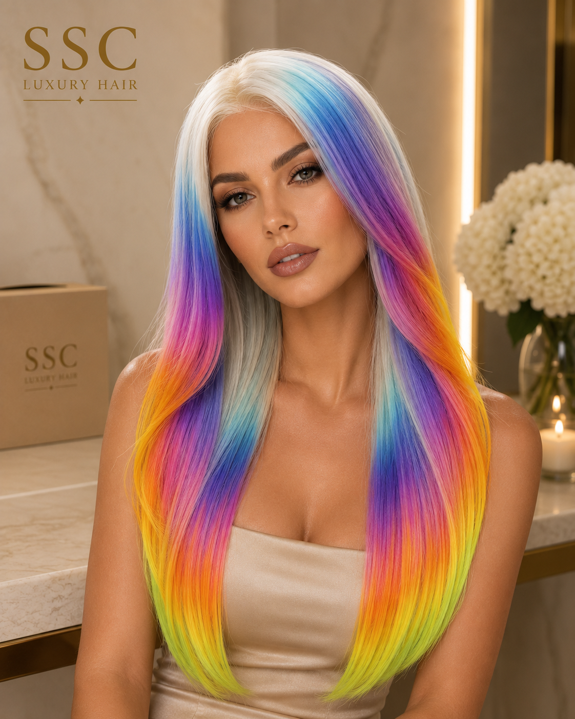 Cora | Lace Front Wig | Multicolor Holographic Ombre | Straight | Heat Resistant | 150-180% Density