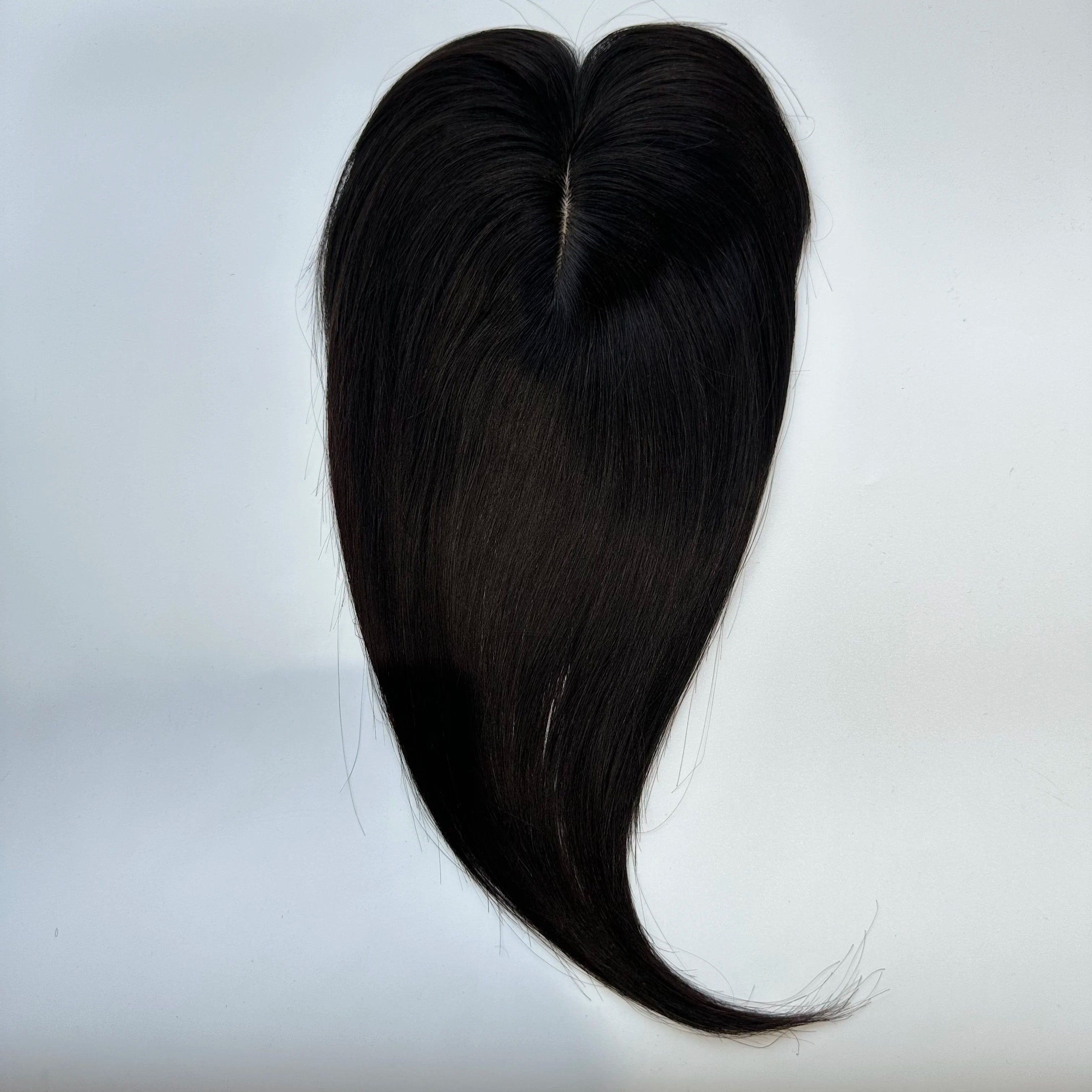 Blonde Straight Human Hair Topper with Bangs – Silk Base Clip-In