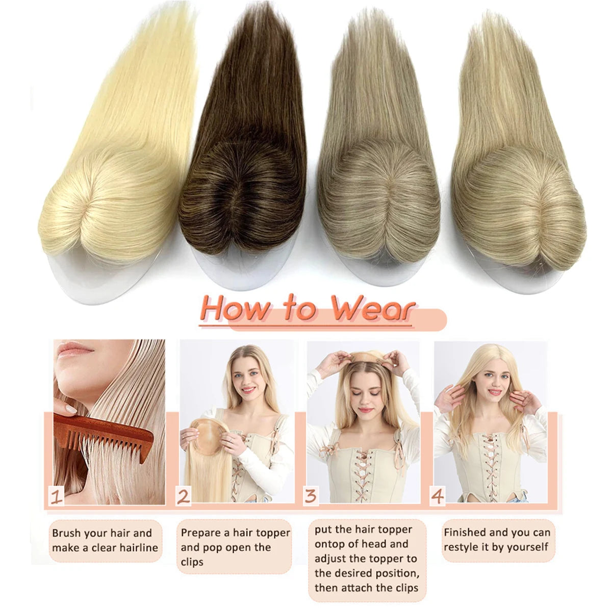 Human Hair Topper – Mono Base Clip-In for Thinning Hair