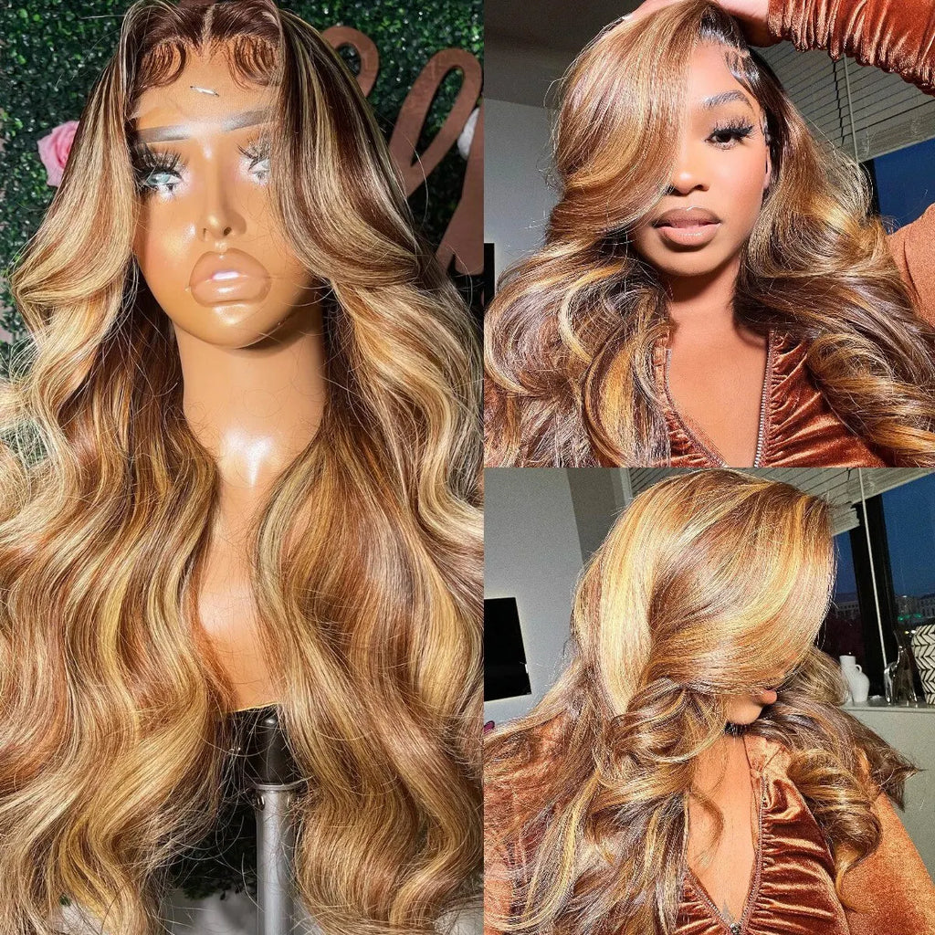 Honey Blonde Highlight Ombre Body Wave 13x6 HD Lace Front Wig