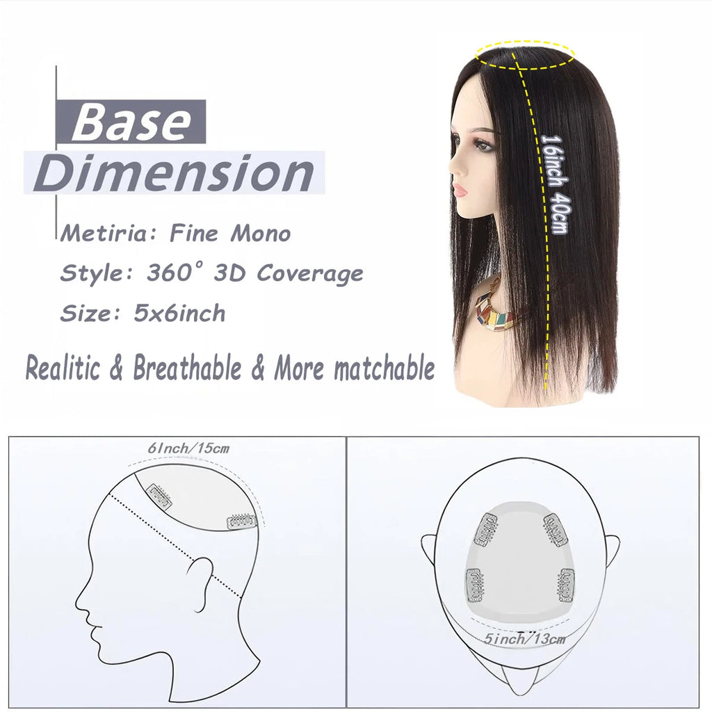 Human Hair Topper – Mono Base Clip-In for Thinning Hair