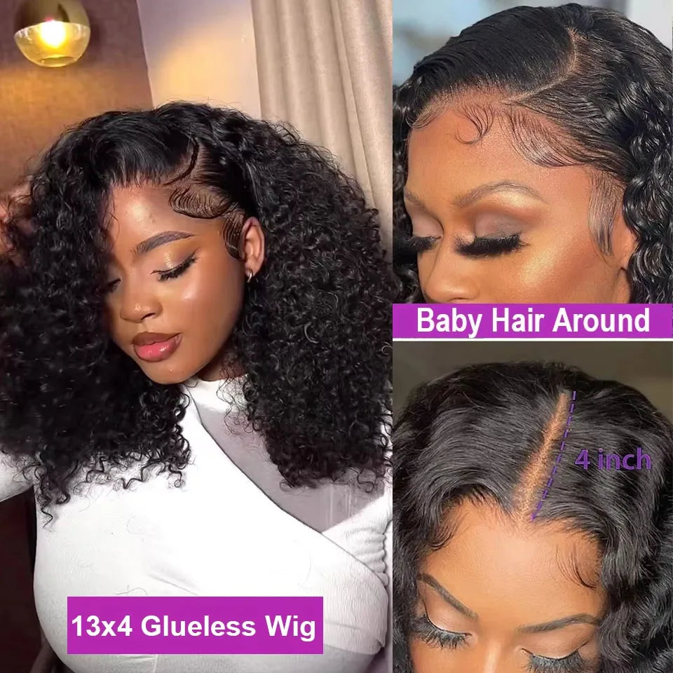 Curly Short Bob 13x4 Glueless Deep Wave Wig 250%